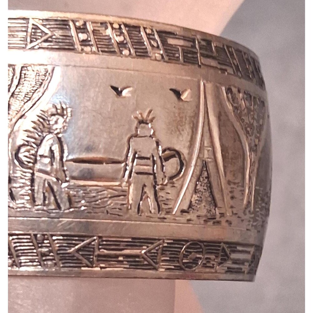 Vintage Native Indian Scene Bracelet Silver Cuff